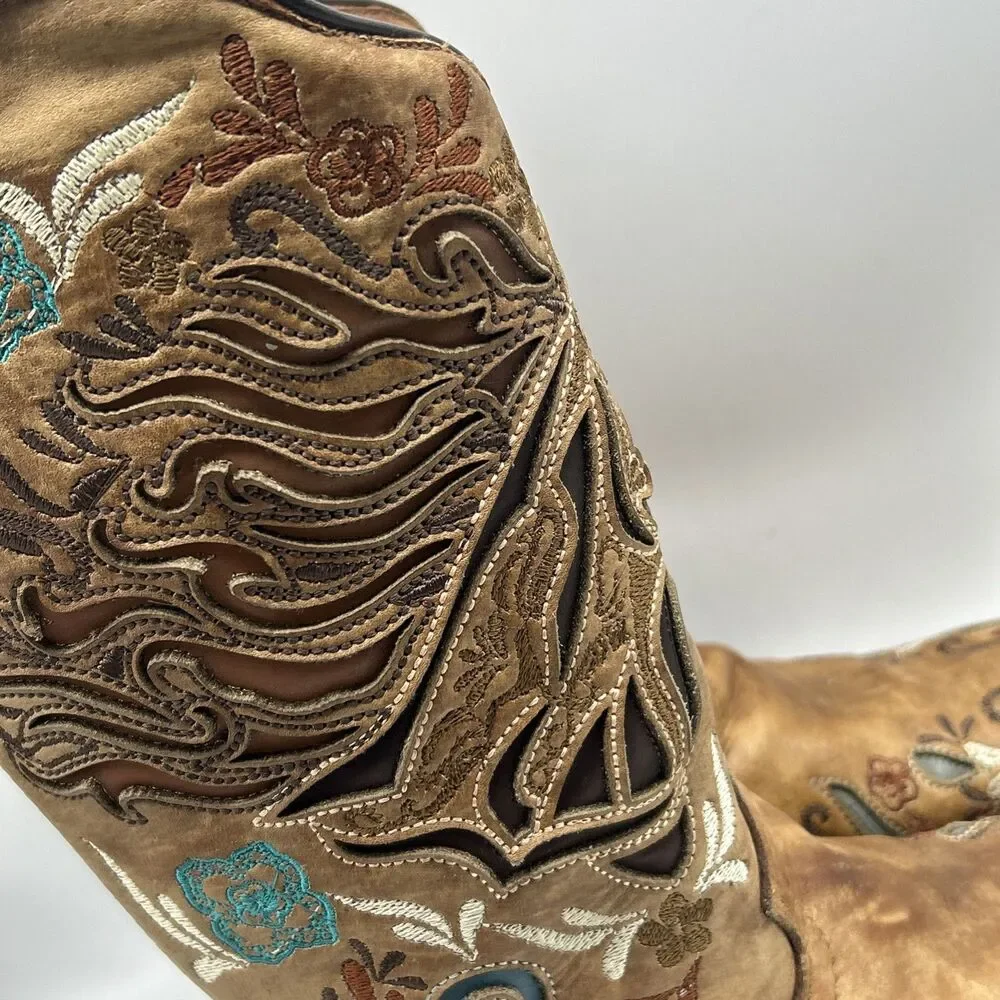 Corral Boots Womens 6.5 M Horse‎ Inlay Embroidered Cowboy Western